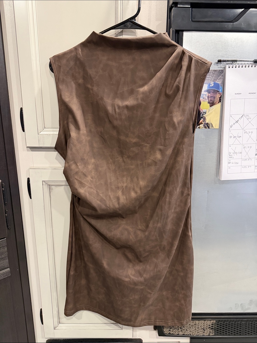 SHEIN Brown Sleeveless Faux-Leather Midi Dress with Mock Neck